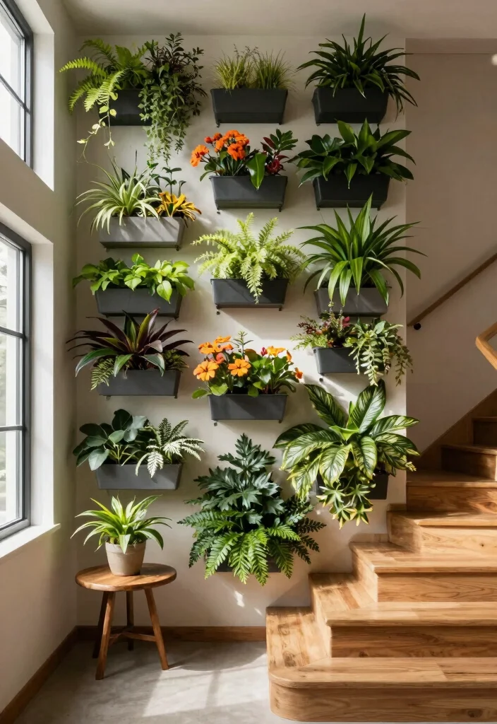 12 Stair Entryway Ideas That Make Use of Vertical Space 2. Vertical Garden for Airy Vibes 0
