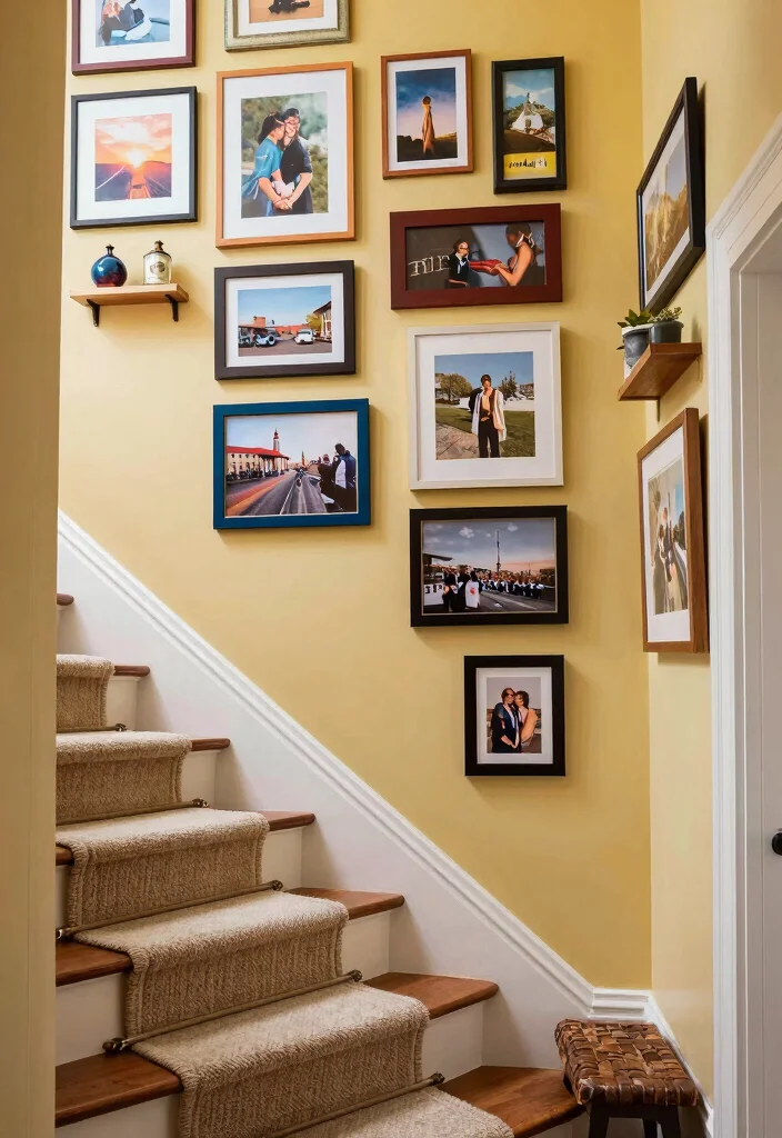 12 Stair Entryway Ideas That Make Use of Vertical Space 3. Gallery Wall for Personal Touch 0