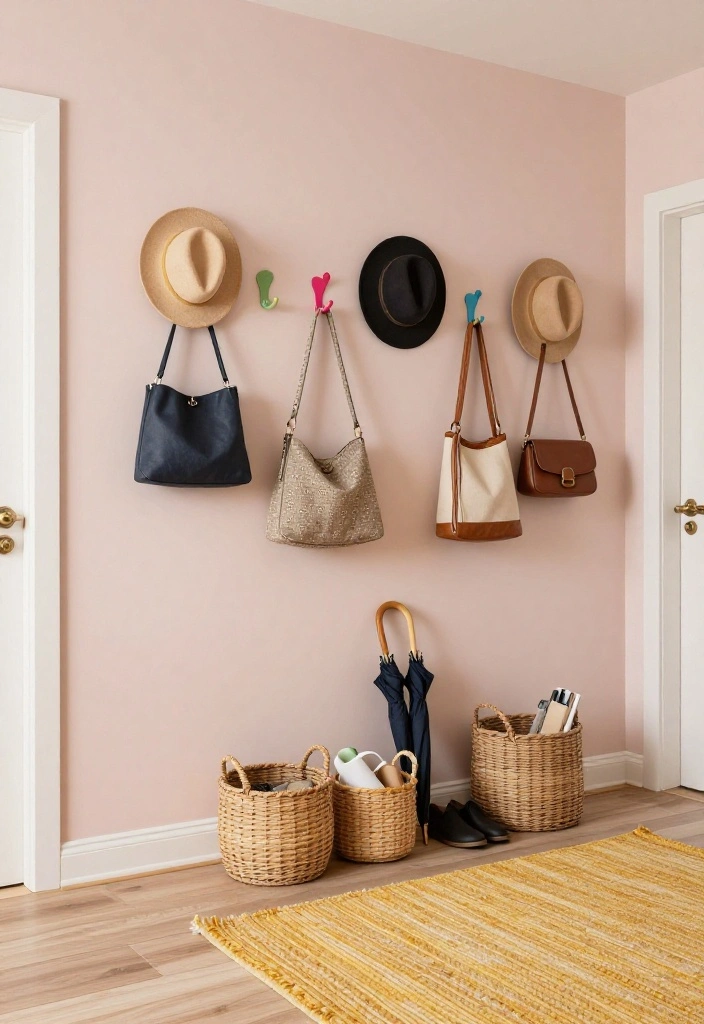 12 Stair Entryway Ideas That Make Use of Vertical Space 4. Stylish Hooks for Functional Decor 0