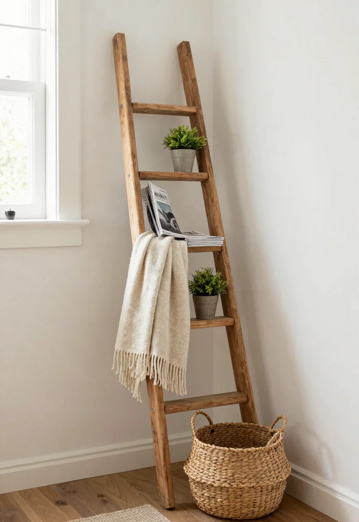 12 Stair Entryway Ideas That Make Use of Vertical Space 5. Ladder Display for Unique Decor 0