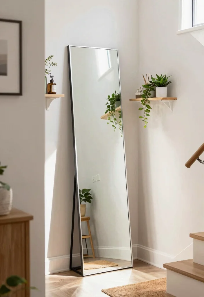 12 Stair Entryway Ideas That Make Use of Vertical Space 6. Mirrored Accents for Depth and Light 0