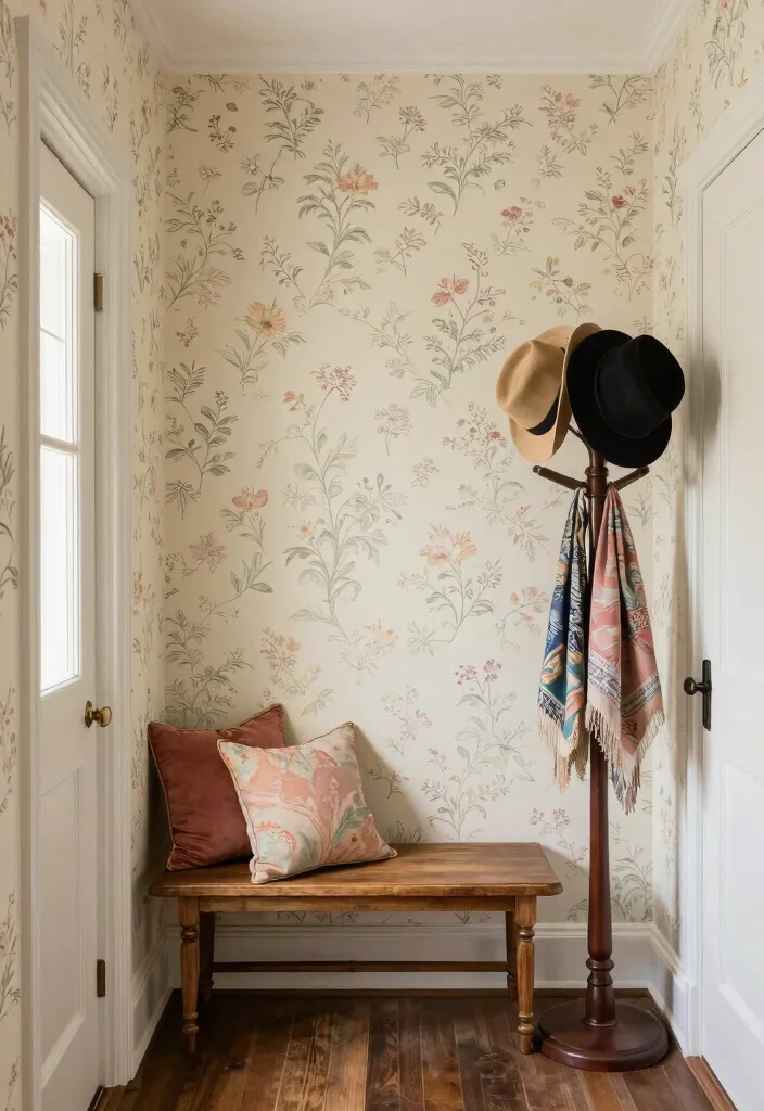 12 Traditional Entryway Ideas with Timeless Appeal 3. Vintage Wallpaper and Paint Colors 0