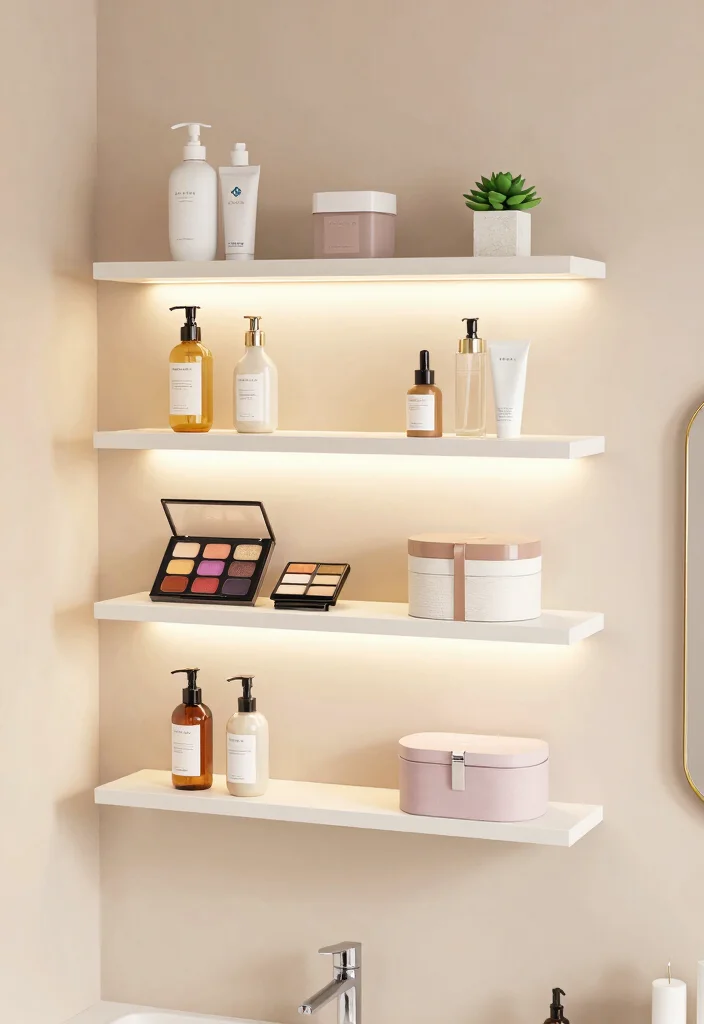 12 Vanity Closet Ideas for Beauty Storage and Daily Routines 1 12 Vanity Closet Ideas for Beauty Storage and Daily Routines 1. Floating Shelves for a Chic Display 0