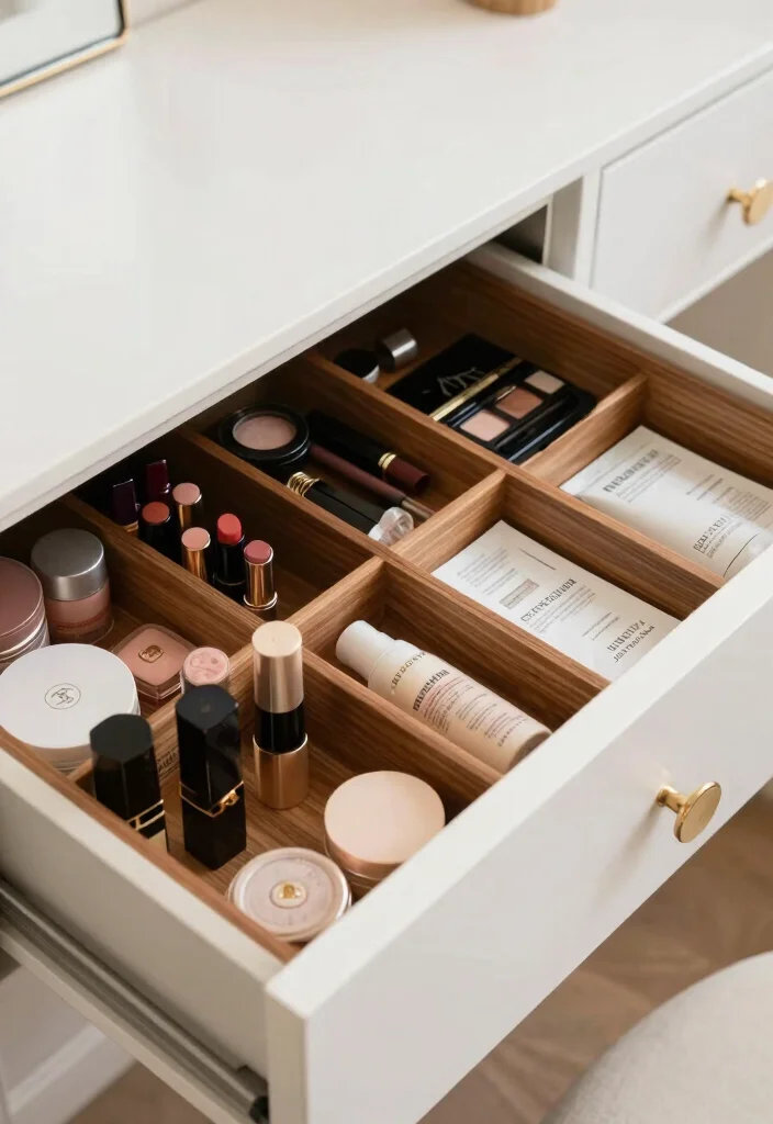 12 Vanity Closet Ideas for Beauty Storage and Daily Routines 14 12 Vanity Closet Ideas for Beauty Storage and Daily Routines 4. Stylish Drawer Dividers 0