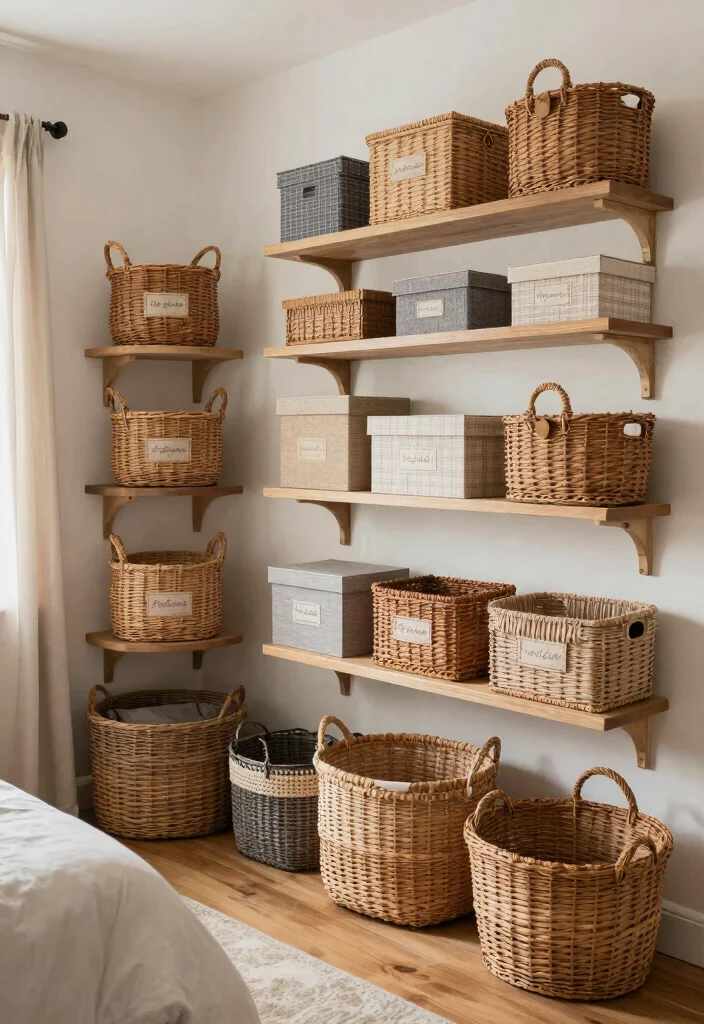 14 Bedroom Ideas Closet Layouts That Blend Storage into the Room 12. Custom Baskets and Boxes 0