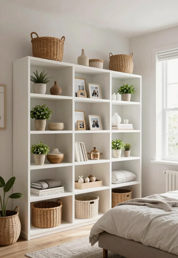 14 Bedroom With Closet Ideas for Balanced Layout Design 4. Open Shelving for Display and Storage 0