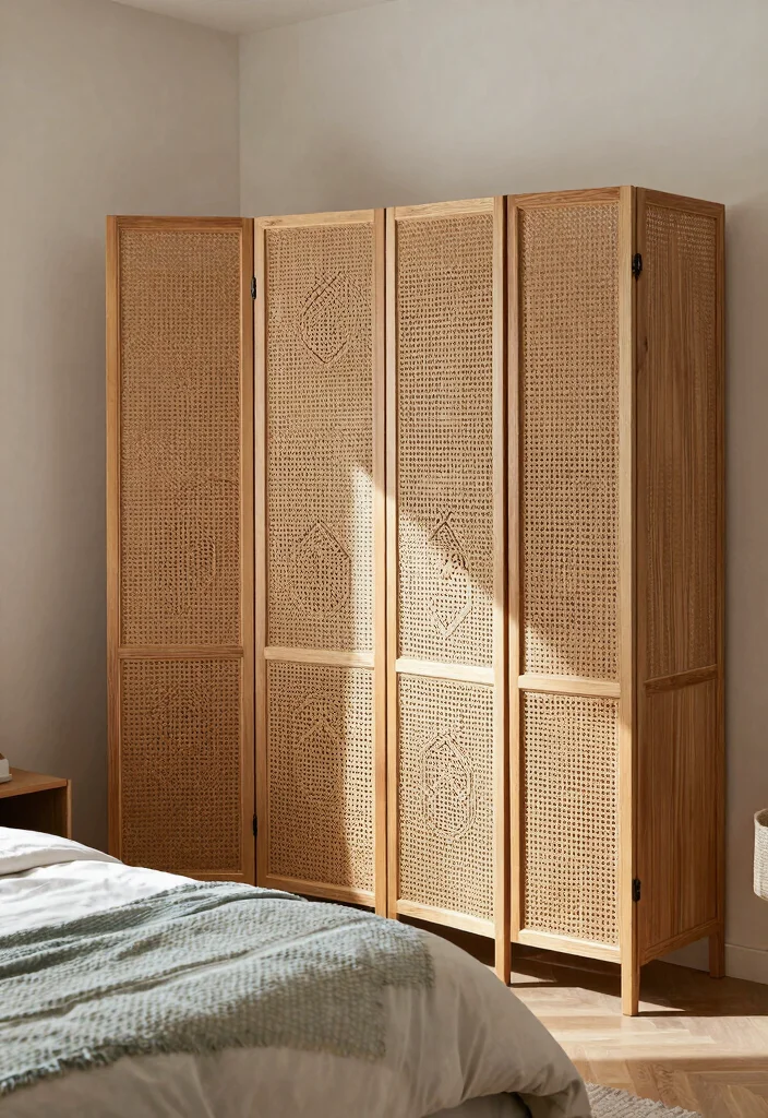 14 Bedroom With Closet Ideas for Balanced Layout Design 8. Foldable Wardrobe Screens 0