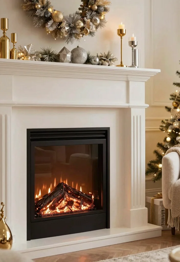 14 Christmas Fireplace Ideas for Cozy Holiday Living Rooms 26 14 Christmas Fireplace Ideas for Cozy Holiday Living Rooms 6. Chic Metallic Accents 0