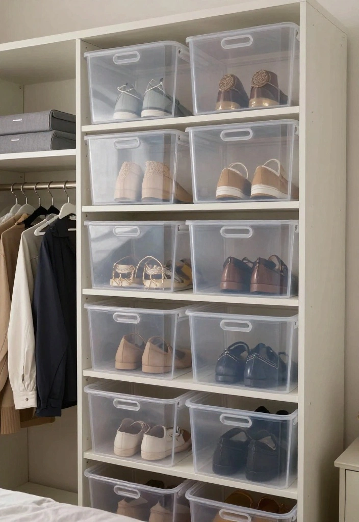 14 Closet Ideas for Small Bedroom Spaces That Feel Intentional 4. Clear Storage Bins 0