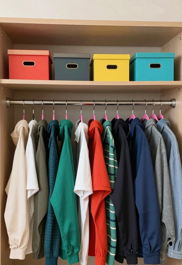 14 Closet Ideas for Small Bedroom Spaces That Feel Intentional 7. Color Coded Closet 0