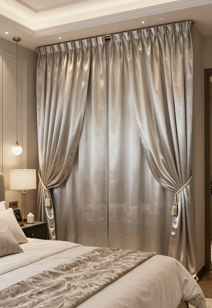 14 Curtains for Closet Doors Bedroom Ideas with Soft Stylish Privacy 53 14 Curtains for Closet Doors Bedroom Ideas with Soft Stylish Privacy 13. Sophisticated Satin Curtains 0