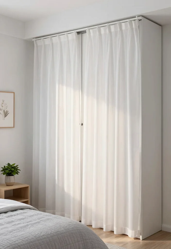 14 Curtains for Closet Doors Bedroom Ideas with Soft Stylish Privacy 13 14 Curtains for Closet Doors Bedroom Ideas with Soft Stylish Privacy 3. Minimalistic Sheer Curtains 0
