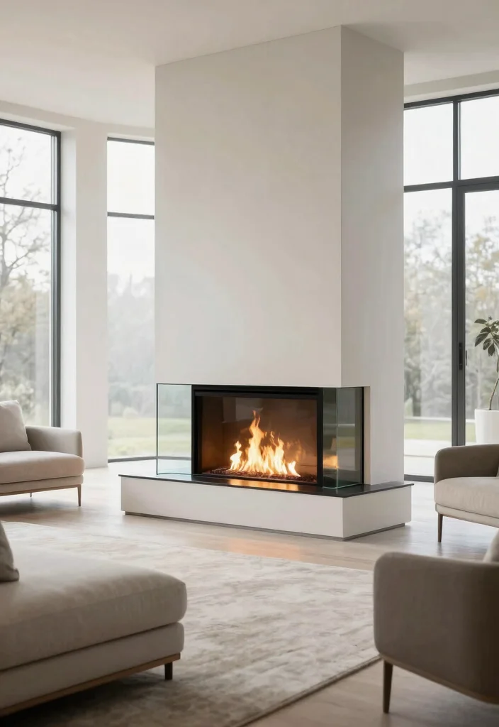 14 Double Sided Fireplace Ideas for Open Concept Spaces 1. Sleek Minimalist Design 0