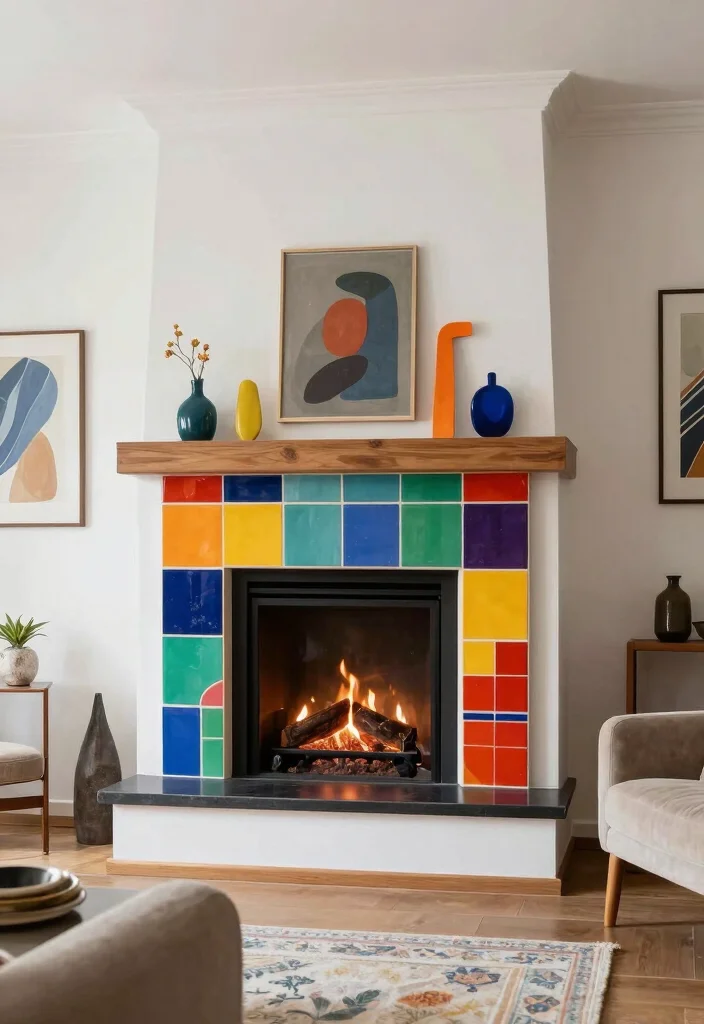 14 Double Sided Fireplace Ideas for Open Concept Spaces 12. Colorful Contemporary 0