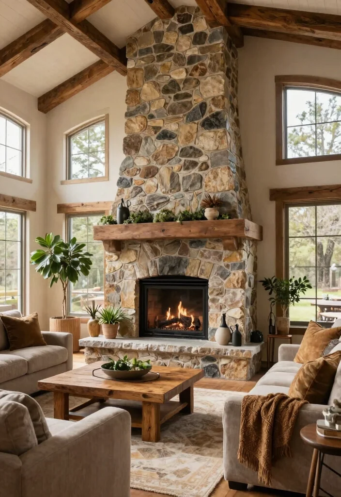14 Double Sided Fireplace Ideas for Open Concept Spaces 2. Rustic Stone Fusion 0
