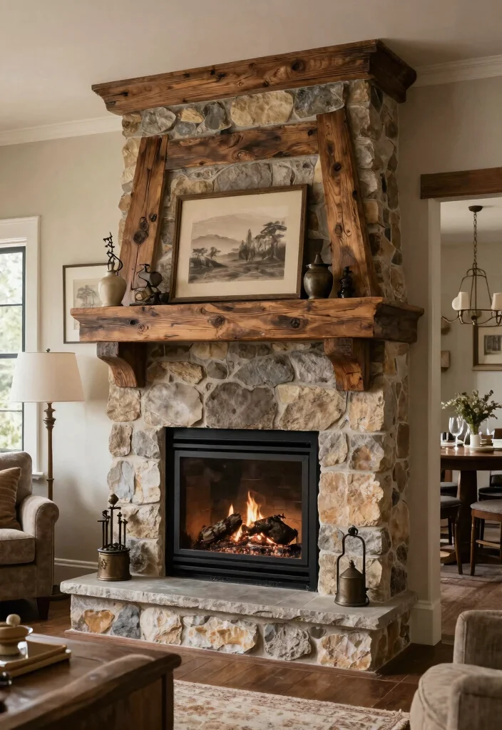 14 Double Sided Fireplace Ideas for Open Concept Spaces 6. Farmhouse Rustic Elegance 0