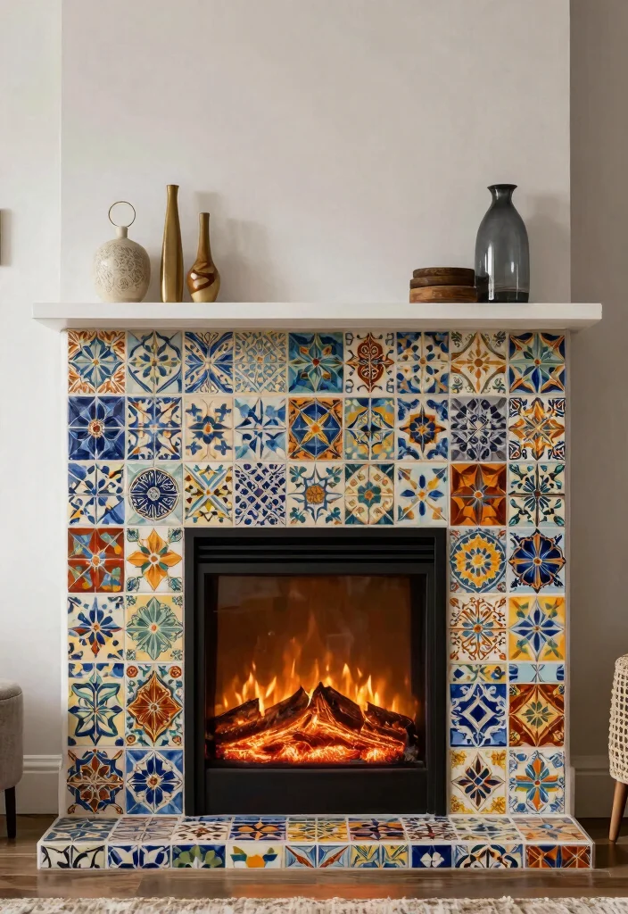 14 Electric Fireplace Redo Ideas to Refresh Outdated Units 2 14 Electric Fireplace Redo Ideas to Refresh Outdated Units 2. Bold Tile Surround 0