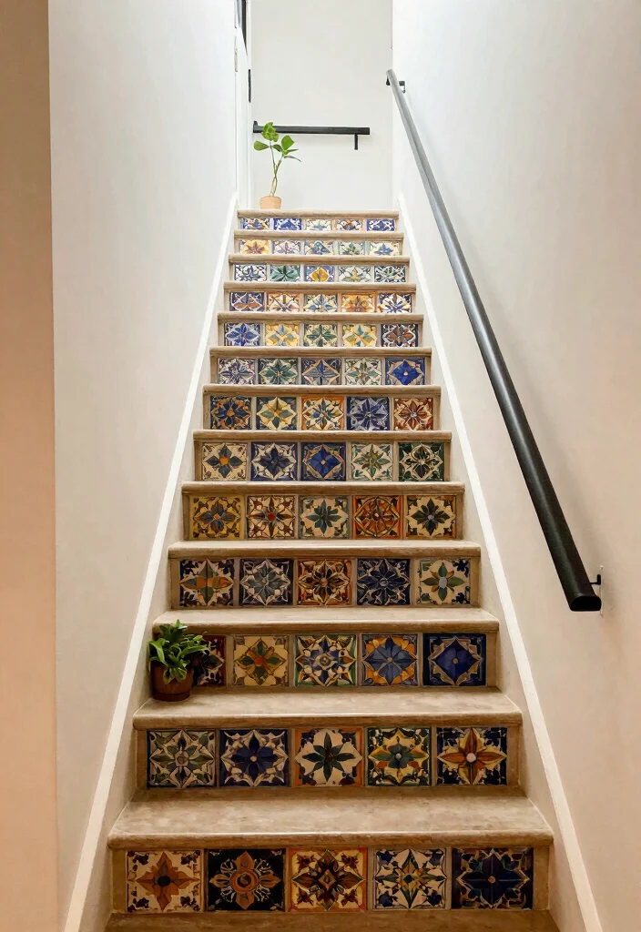 14 Entryway Ideas with Stairs That Use Vertical Space 13. Decorative Stair Riser Design 0