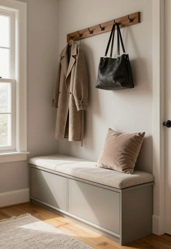 14 Entryway Ideas with Stairs That Use Vertical Space 4. Built in Bench with Storage 0