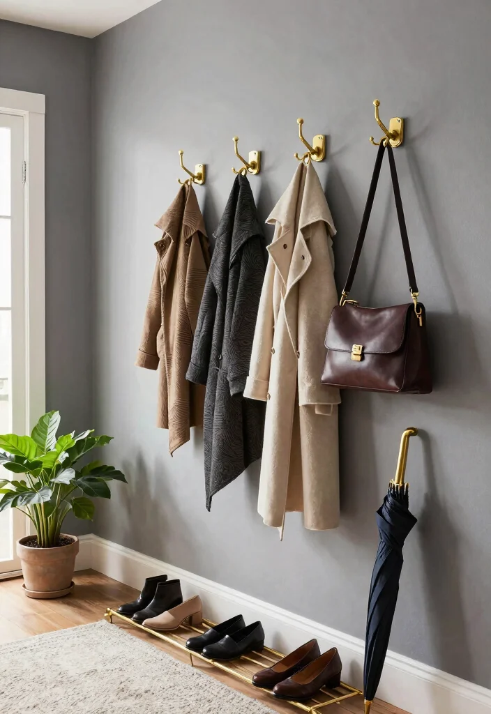 14 Entryway Ideas with Stairs That Use Vertical Space 7. Stylish Hooks and Racks 0