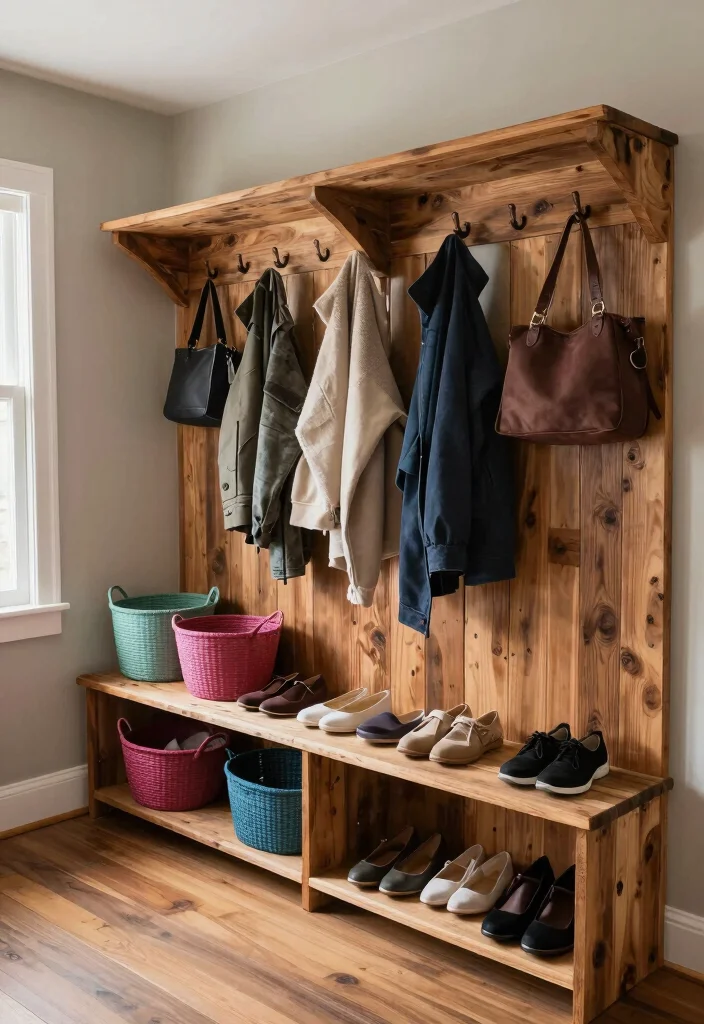 14 Entryway Mudroom Ideas for Organized Everyday Living 1. Reclaimed Wood Shelving 0