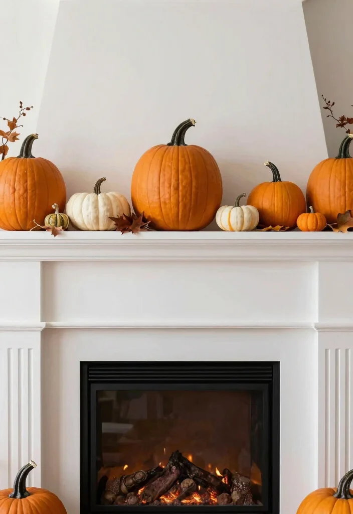 14 Fall Fireplace Mantel Decorating Ideas with Warm Tones 35 14 Fall Fireplace Mantel Decorating Ideas with Warm Tones 5. Pumpkins Galore 0