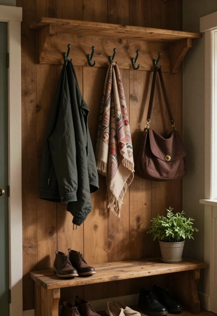 14 Farmhouse Mudroom Entryway Ideas with Rustic Function 2. Vintage Farmhouse Hooks 0