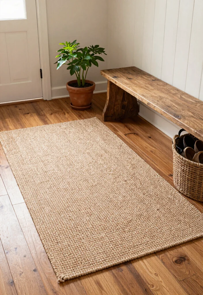 14 Farmhouse Mudroom Entryway Ideas with Rustic Function 3. Cozy Area Rugs 0