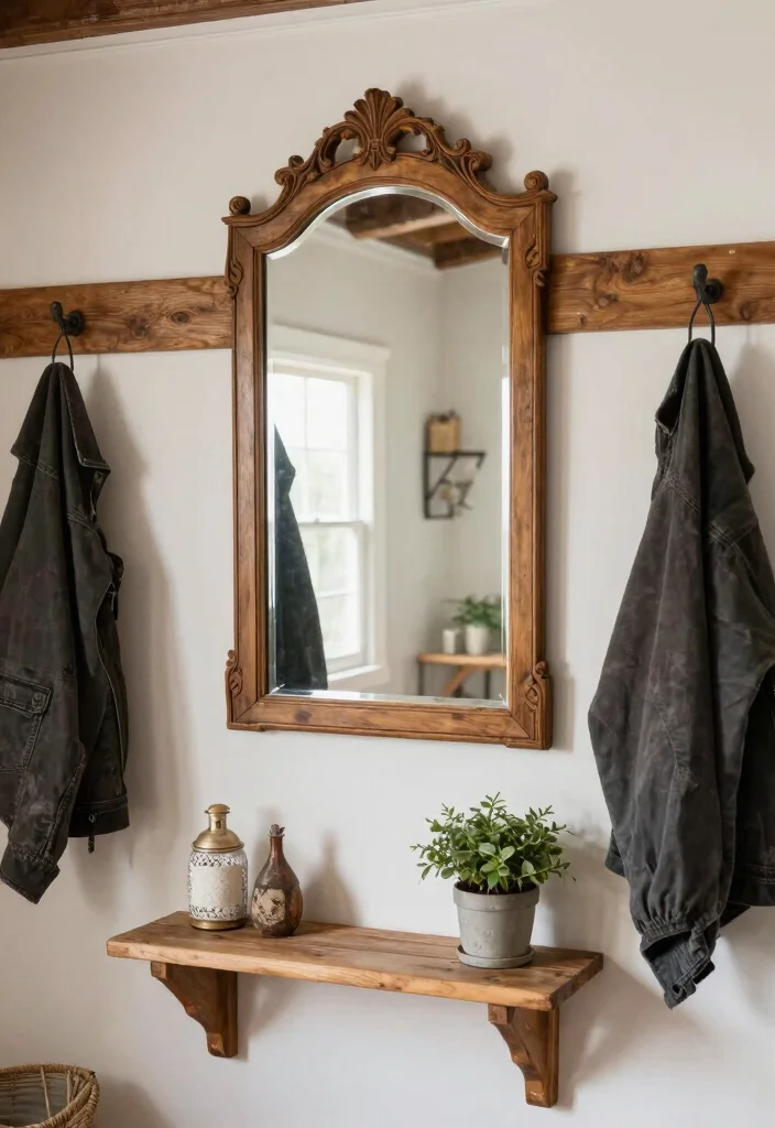 14 Farmhouse Mudroom Entryway Ideas with Rustic Function 6. Vintage Mirrors 0