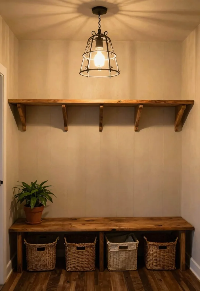 14 Farmhouse Mudroom Entryway Ideas with Rustic Function 7. Rustic Lighting Fixtures 0
