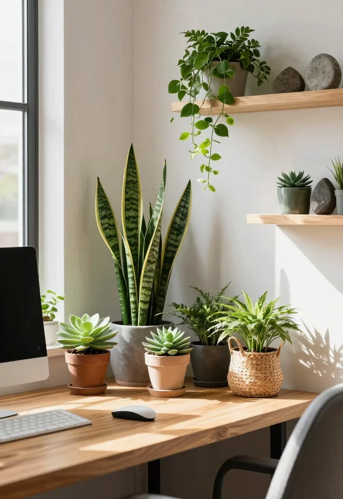 14 Farmhouse Office Ideas with Cozy Rustic Charm 10. Greenery and Natural Elements 0