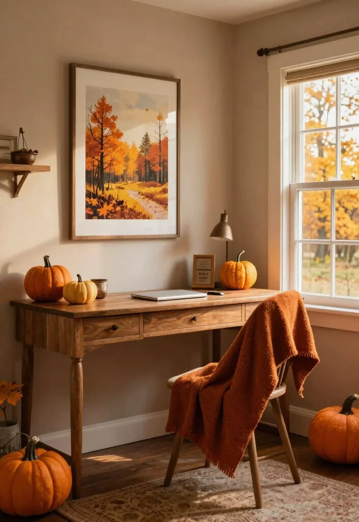 14 Farmhouse Office Ideas with Cozy Rustic Charm 13. Seasonal Decor Changes 0