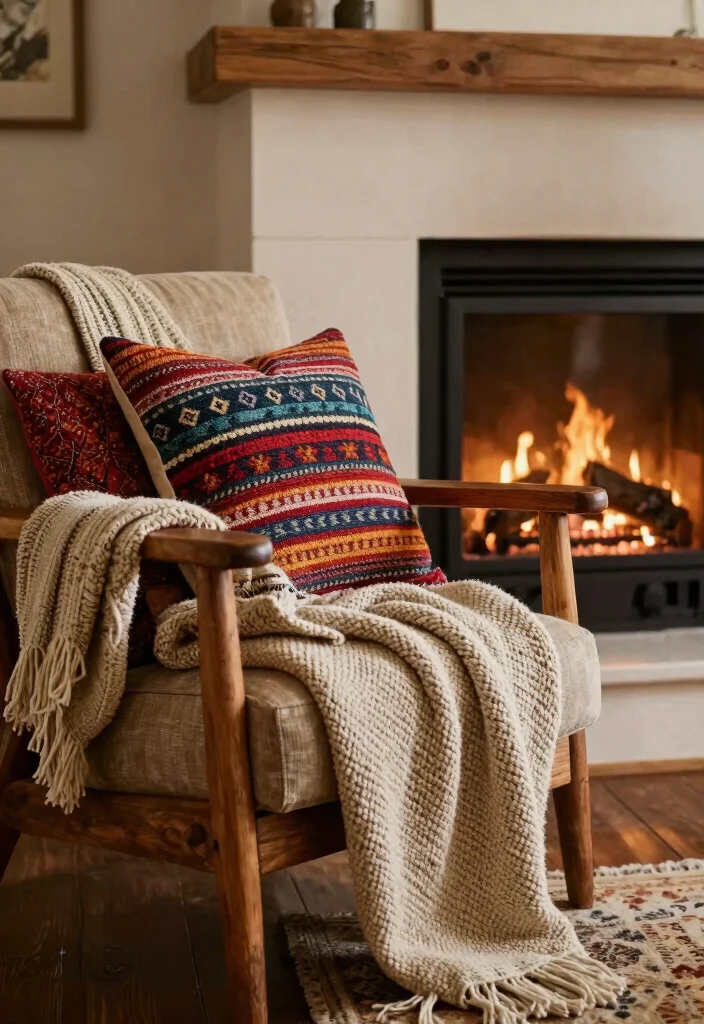 14 Fireplace Decor Ideas for Living Rooms That Feel Finished 2. Layer With Textiles 0