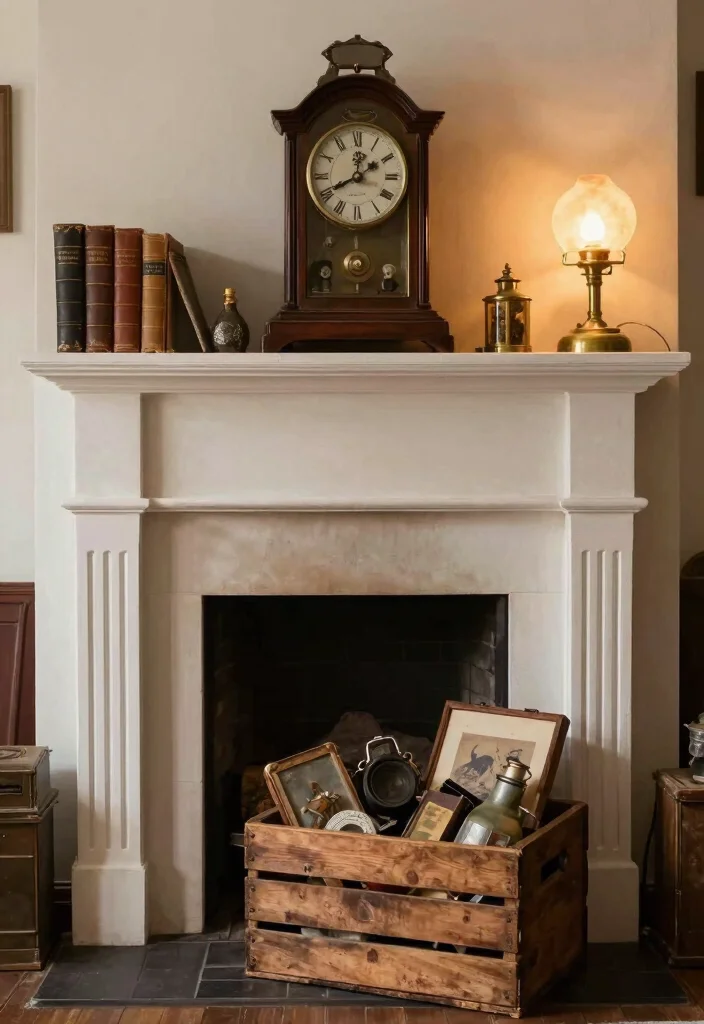 14 Fireplace Decor Ideas for Living Rooms That Feel Finished 7. Vintage Finds 0