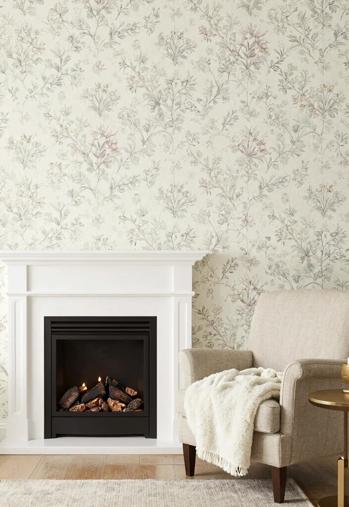 14 Fireplace Decor Ideas for Living Rooms That Feel Finished 8. Inspiring Wallpaper Backdrops 0