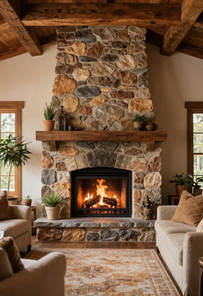 14 French Country Fireplace Ideas with Warm Rustic Details 2. Stone Fireplace Surround 0
