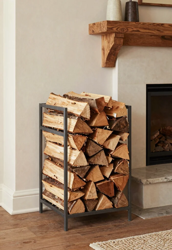 14 French Country Fireplace Ideas with Warm Rustic Details 8. Chic Firewood Storage 0