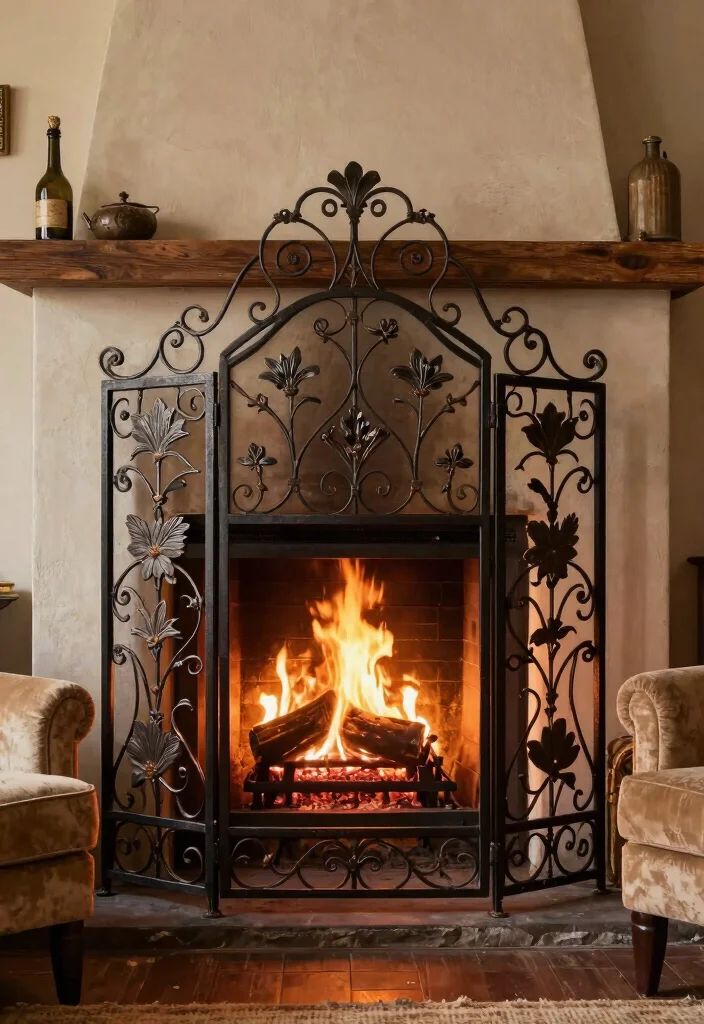 14 French Country Fireplace Ideas with Warm Rustic Details 9. Decorative Screens 0