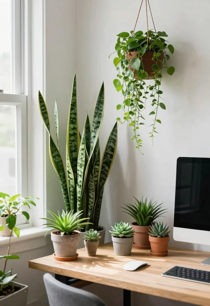 14 Home Office Decorating Ideas for a Finished Look 2. Incorporate Greenery 0