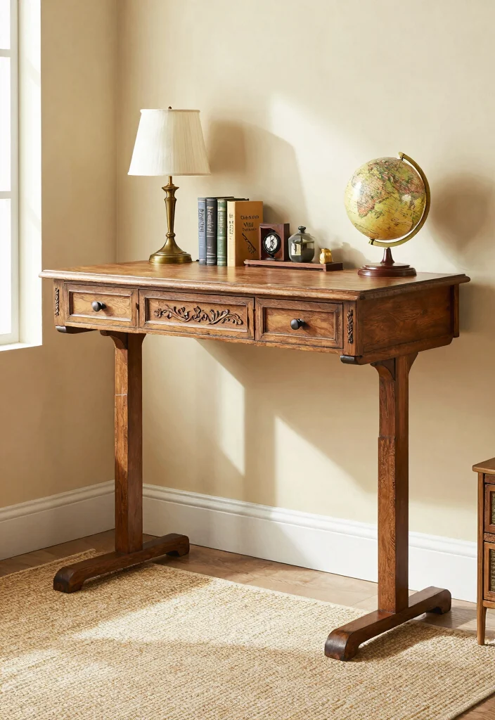 14 Home Office Standing Desk Ideas for Healthier Workdays 15 14 Home Office Standing Desk Ideas for Healthier Workdays 5. Vintage Inspired Standing Desk 0