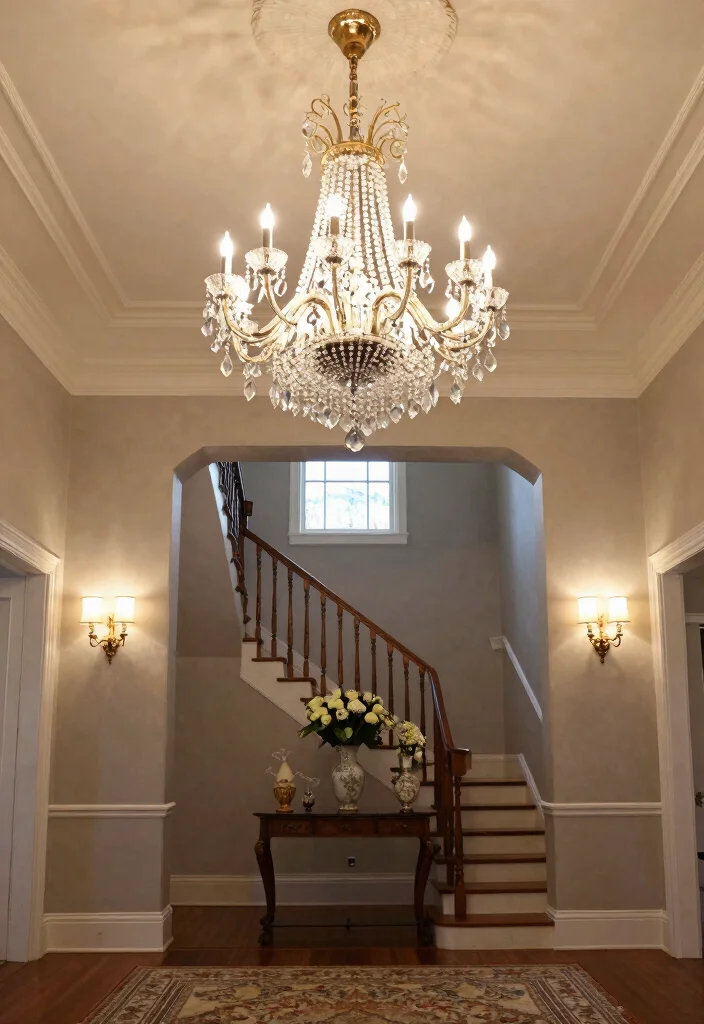 14 Large Foyer Entryway Ideas with Grand First Impressions 1. Embrace Opulence with a Chandelier 0
