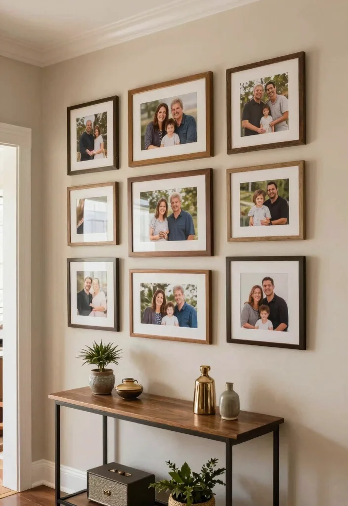 14 Large Foyer Entryway Ideas with Grand First Impressions 11. Personal Touch with Family Photos 0