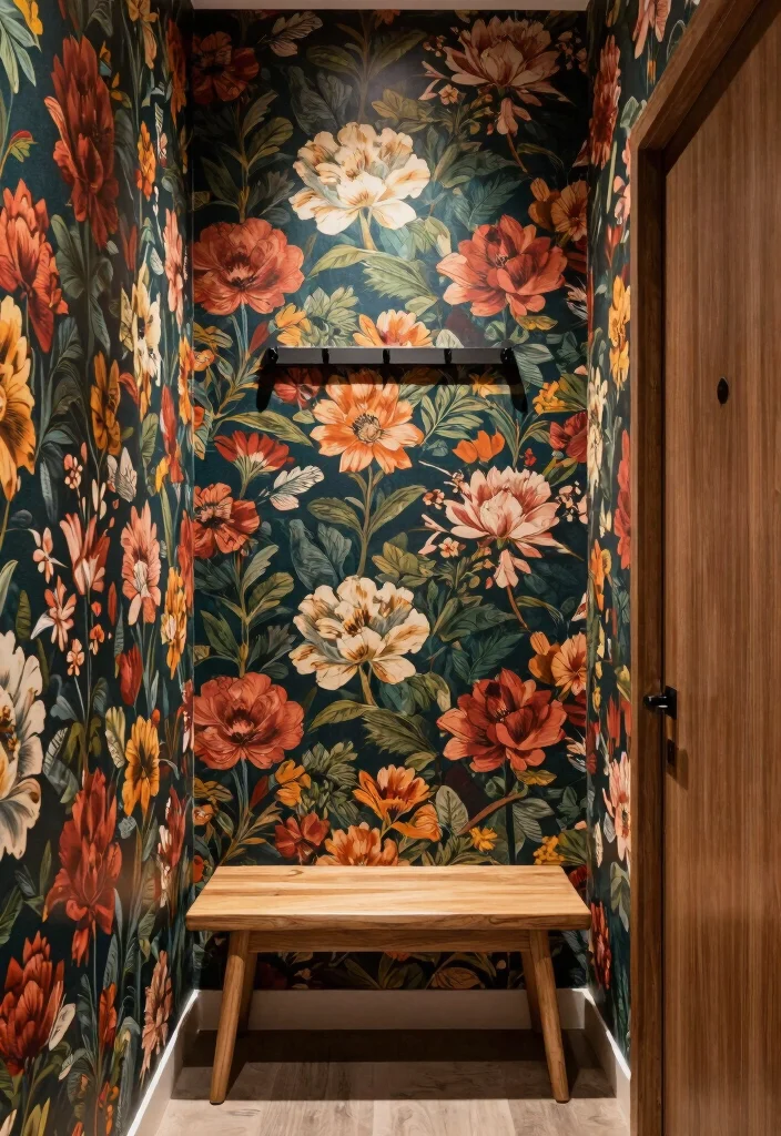 14 Long Narrow Entryway Ideas That Feel Balanced 4. Use Bold Wallpaper 0