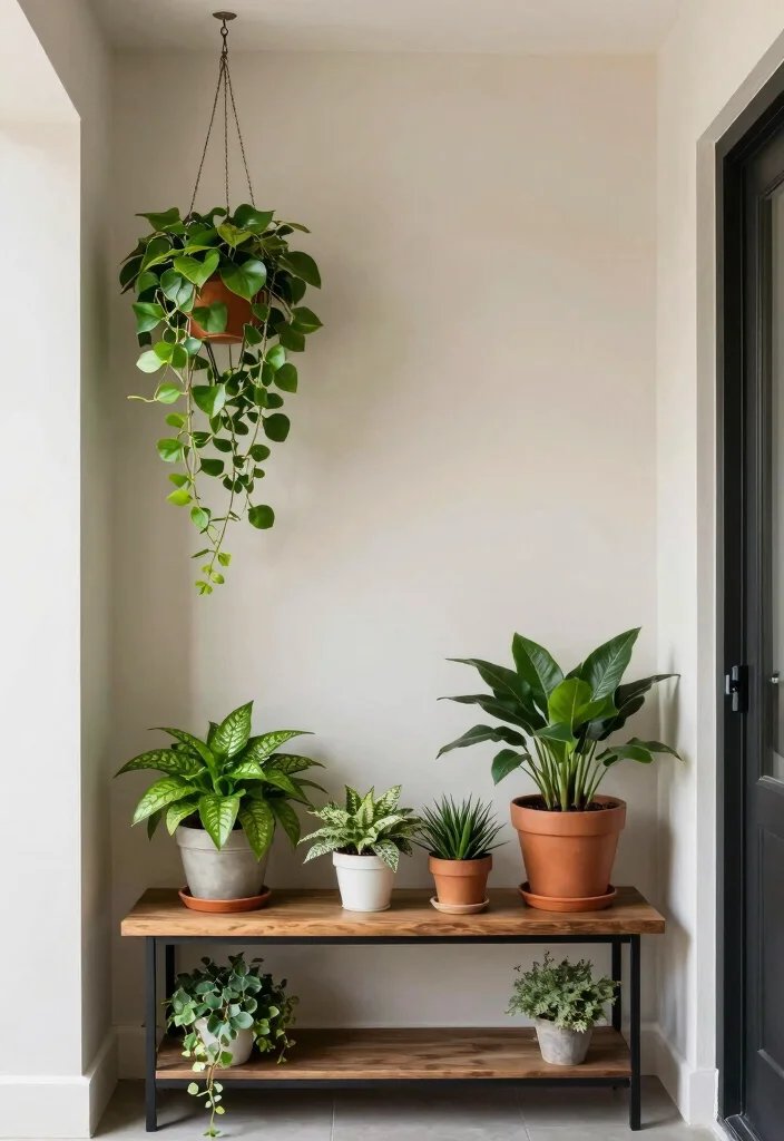 14 Long Narrow Entryway Ideas That Feel Balanced 7. Add a Touch of Greenery 0
