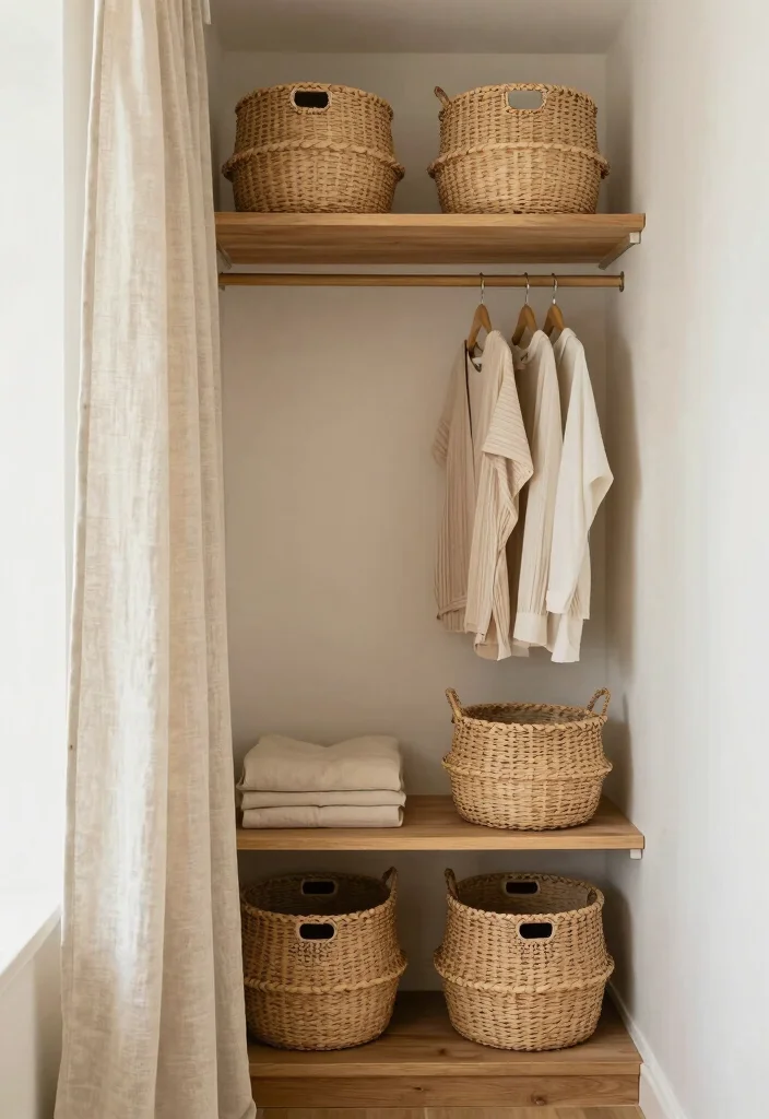 14 Mini Walk-In Closet Ideas for Small Spaces with Smart Layouts 42 14 Mini Walk In Closet Ideas for Small Spaces with Smart Layouts 12. Beachy Vibes with Natural Materials 0