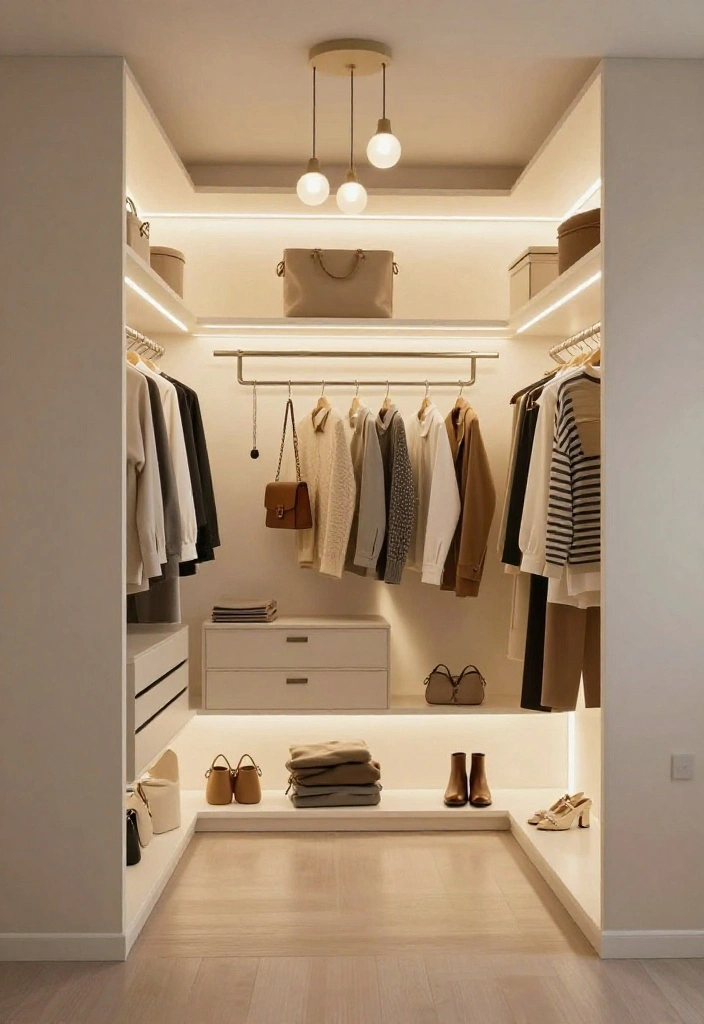 14 Mini Walk-In Closet Ideas for Small Spaces with Smart Layouts 17 14 Mini Walk In Closet Ideas for Small Spaces with Smart Layouts 7. Lighting Solutions 0