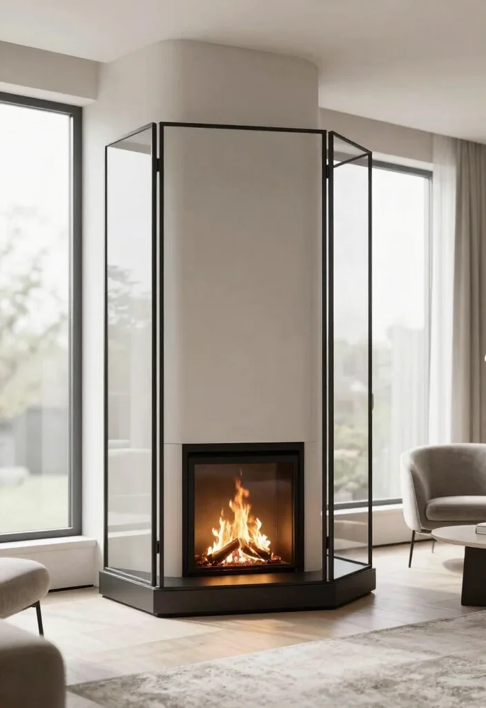 14 Modern Corner Fireplace Ideas for Clean Contemporary Homes 6. Bi Fold Fireplace Screens 0