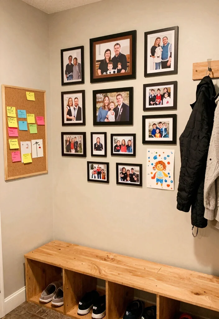 14 Mudroom Entryway Garage Ideas for High Traffic Homes 14. Personal Touches and Family Photo Displays 0