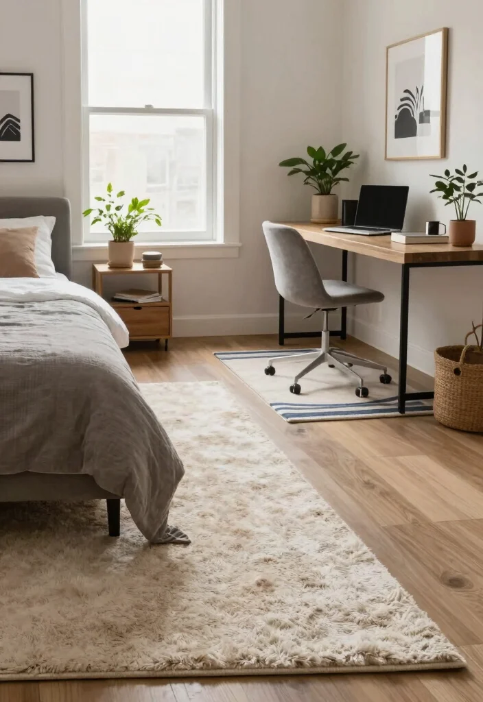 14 Office Guest Room Combo Ideas for Multi Use Spaces 5. Create Zones with Rugs 0