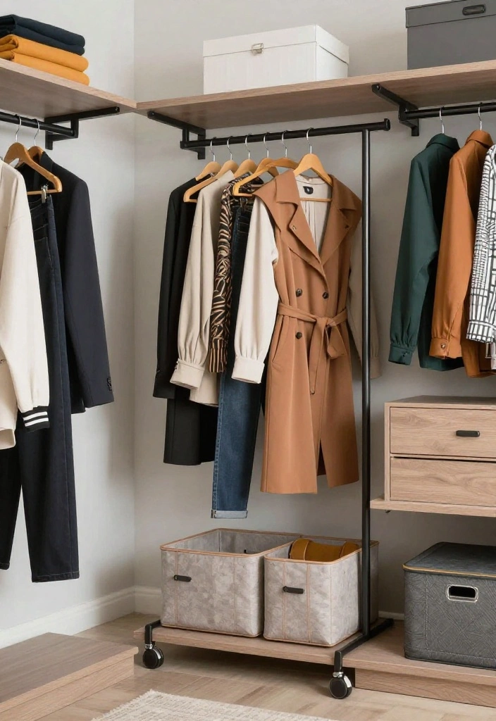 14 Small Walk In Closet Layout Ideas for Narrow Spaces 10. Use a Chic Rolling Rack 0